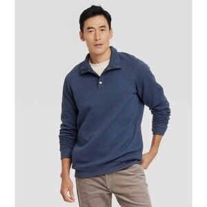 Men's Sweatshirt Sweater Pullover Snap Collar Size L Blue Goodfellow Textured